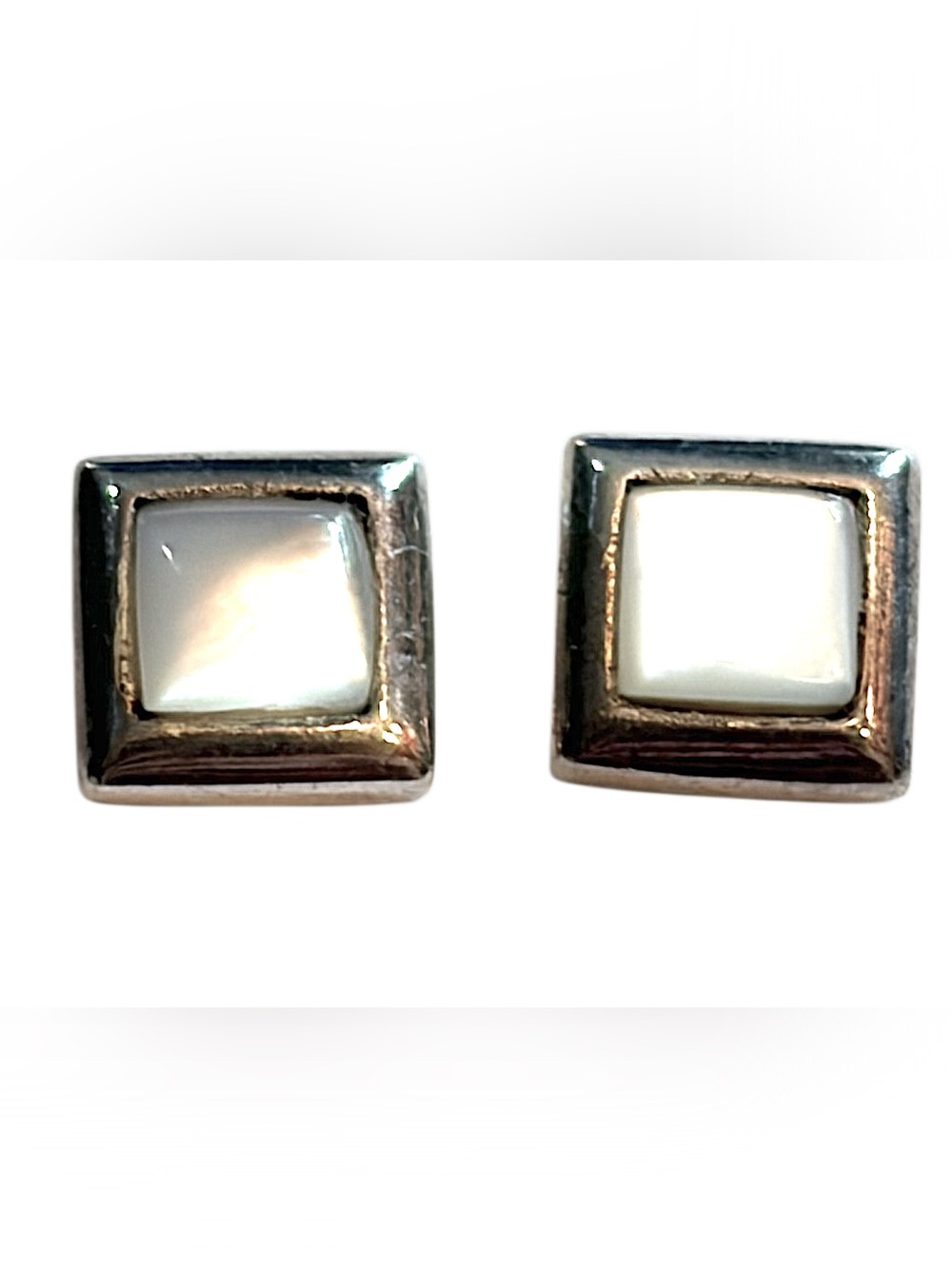 Sterling Silver Mother Of Pearl Square Stud  Earrings 925